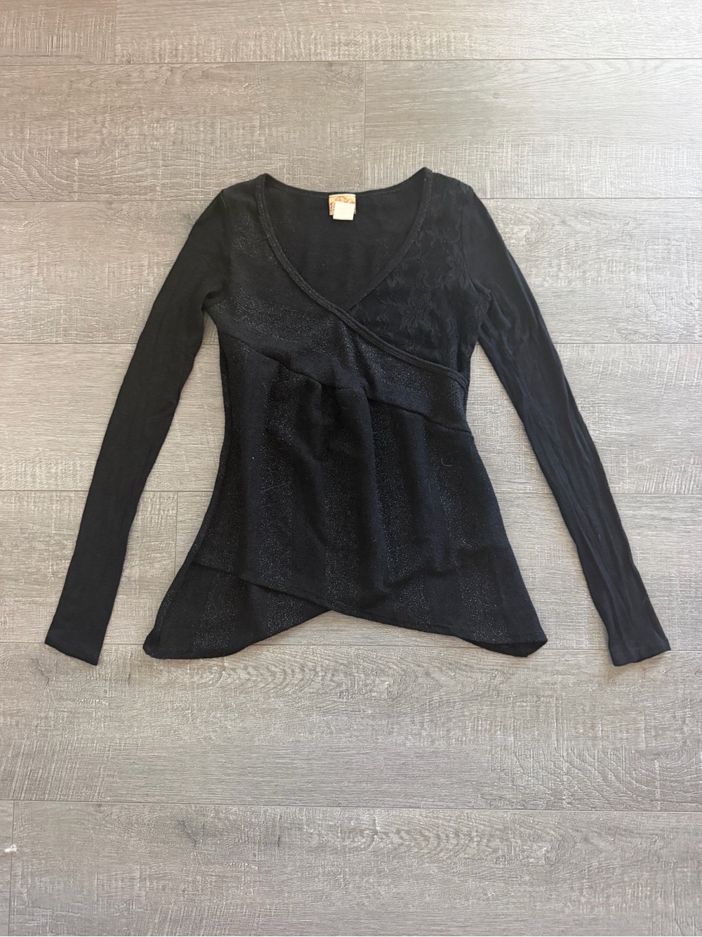 Daytrip Black Long-Sleeve Wrap Peplum babydoll Top